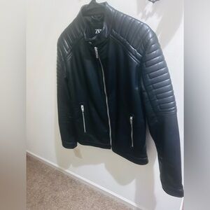 Zara Men  Black Leather Jacket, New Without Tags.